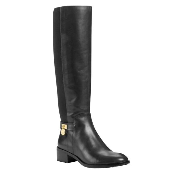 Michael Kors Hamilton Knee High Leather Riding Boots Black Equestrian Womens 10 - Picture 1 of 12